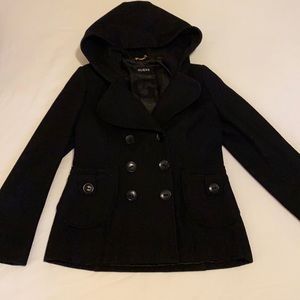 Black Guess pea coat with hood